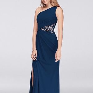 One shoulder mesh dress with lace insert